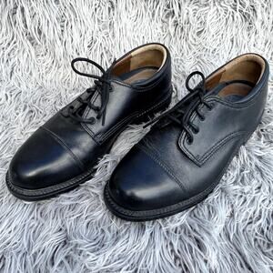 Dockers Gordon Black Lace Up Leather Oxford Rubber Sole Shoes 9.5W Mens Cap Toe